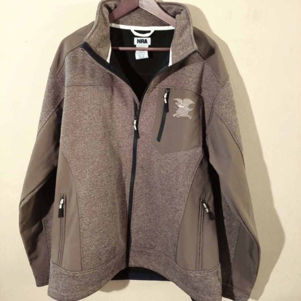NRA Brown soft shell fleece lined full zip Jacket. Size 2Xl